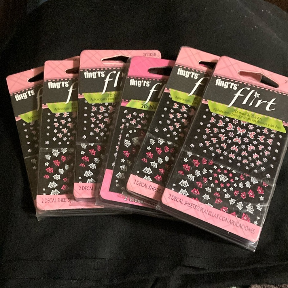 Flirt Nail Art Decals - Pink and White #31335 Lot of 6 Packages